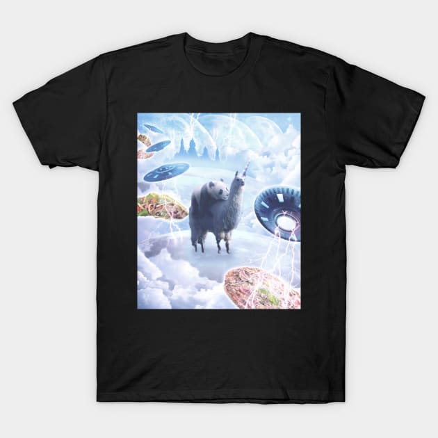 Space Panda Riding Llama Unicorn - Pizza & Taco T-Shirt by Random Galaxy